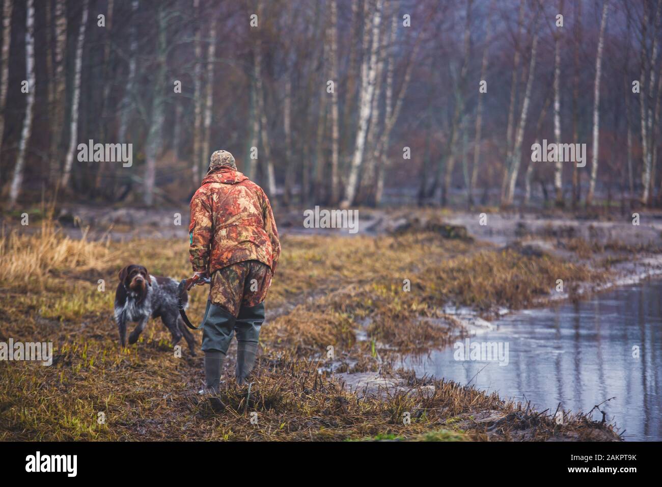 A process of hunting during hunting season, process of duck hunting, group of hunters and