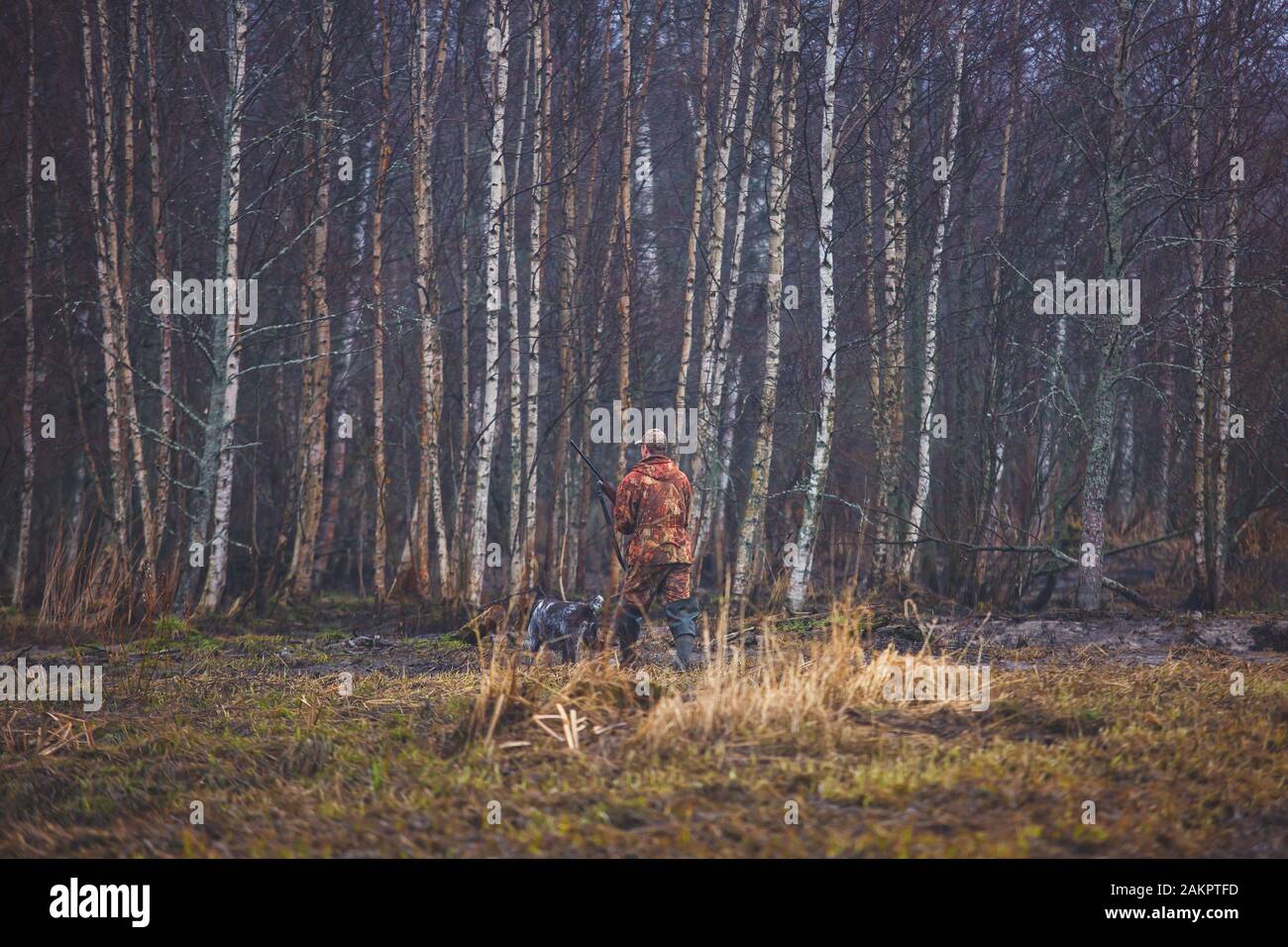 A process of hunting during hunting season, process of duck hunting, group of hunters and