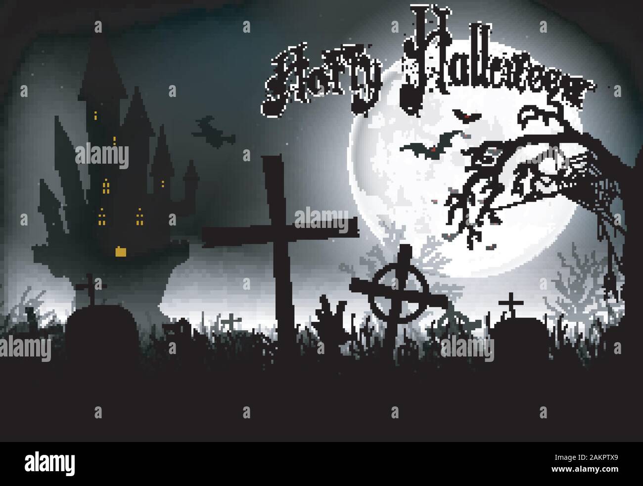 Halloween background night with in graveyard and scary house on the full  moon. Vector Stock Vector Image & Art - Alamy