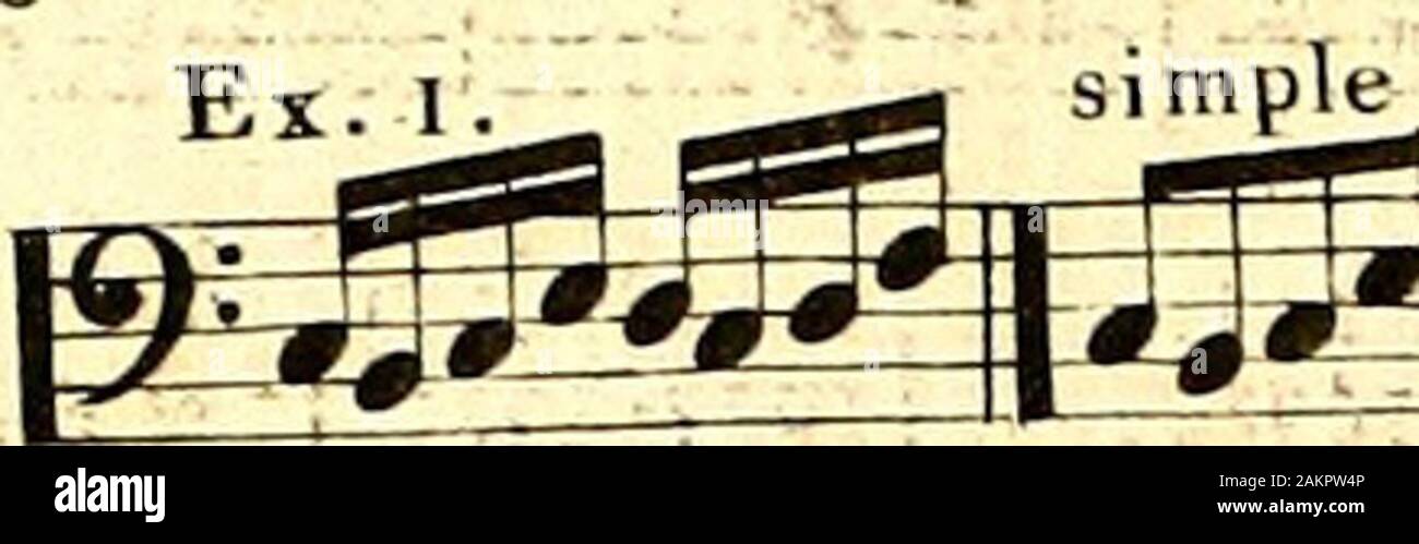 Primizie di canto fermo . TF3 L + T Lorsque limitation est a trois ou quatre simple .. <D m parties, et quà chaque reprise du chanton augmente ou diminue de nouveau. et proportion la valeur des notes-, cela ^^^J^J^g^E^Q^^g^^^g Ex. a. impfe. douhlt triple. sappelle imitation par augmentation/exi.)h±r±zou par diminution (ex 2.) doublé, triple etc. En coupant le chant dimitation par lemojen de pauses, on etablit une sorte dimita-tion que lon nomme interrompue. Lorsque les parties sentre-SÙivent par dès temps oppose*, cest-à-dire, quand. lune commence parun bon temps de mesure, et que lautre y Stock Photo