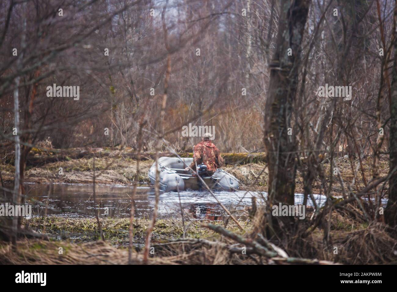 A process of hunting during hunting season, process of duck hunting, group of hunters and