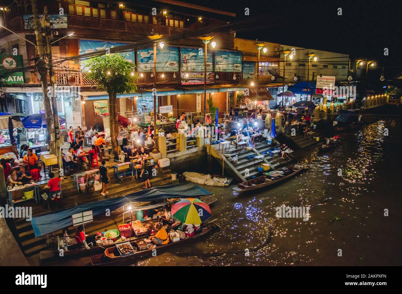 Amphawa floating Market at night, the most famous floating market and cultural tourist