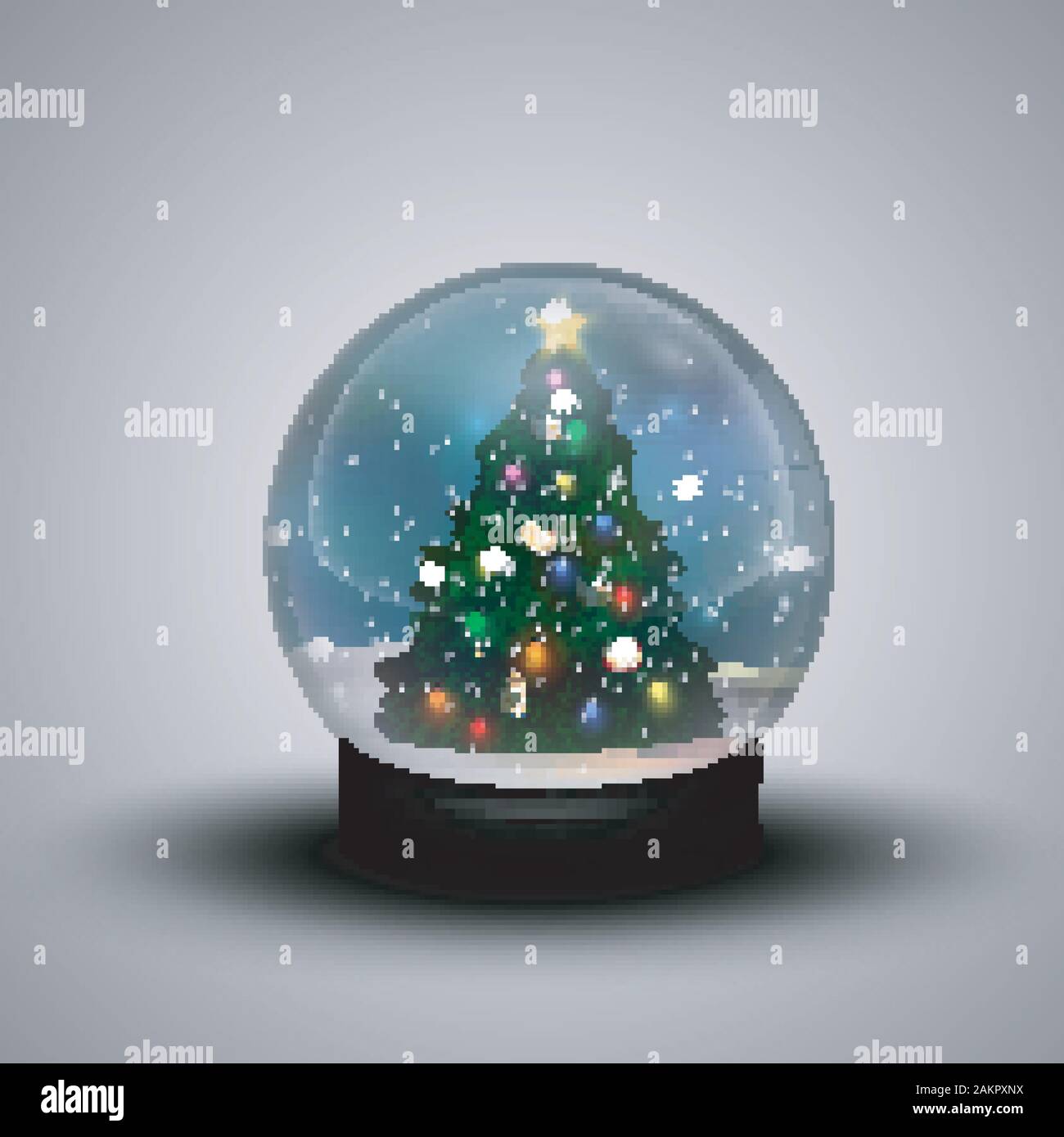 Glass dome winter with realistic Christmas snow globe with christmas tree. Vector Stock Vector