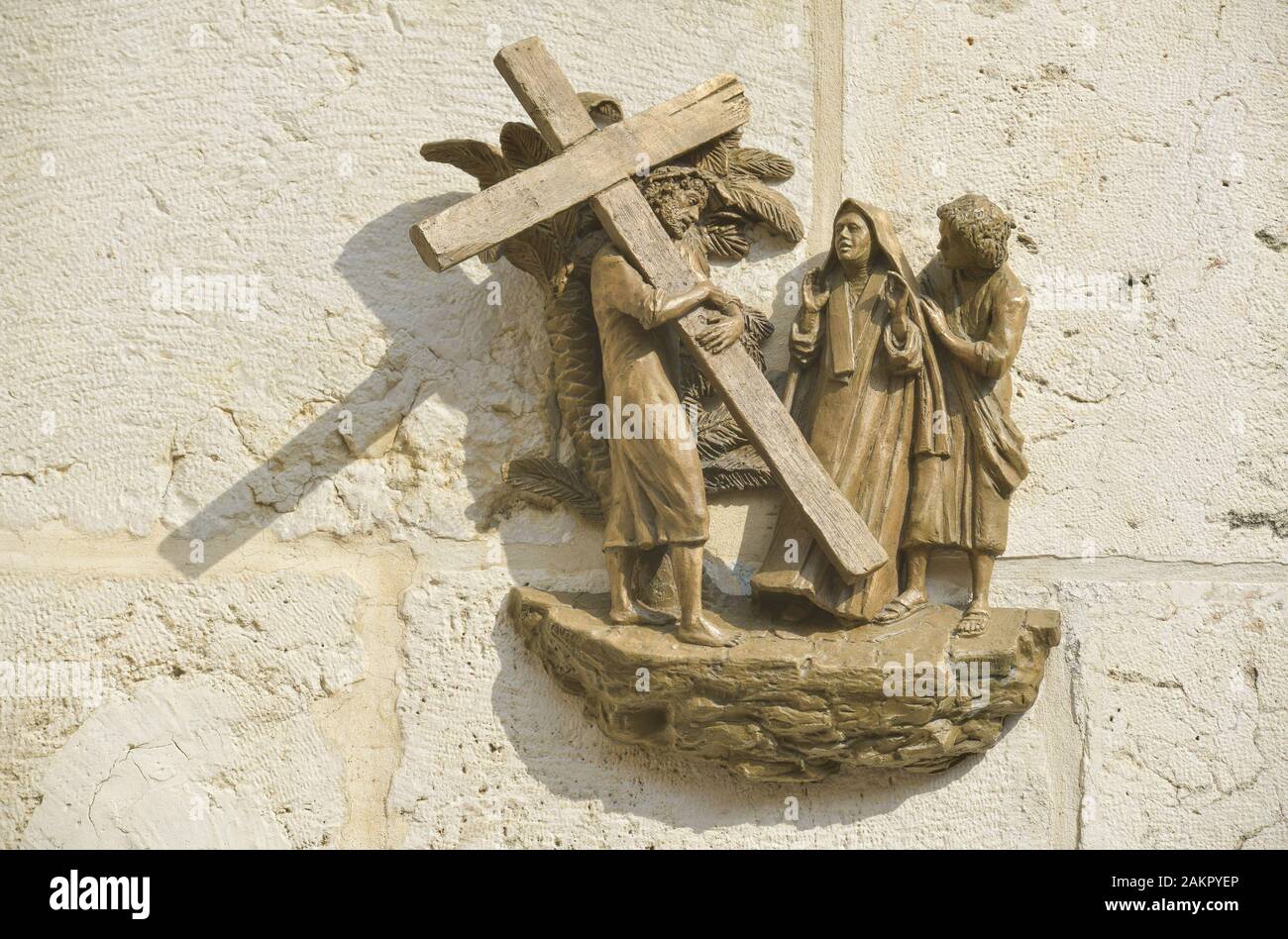 Markierung einer Station von Jesus Christus auf der Via Dolorosa, Altstadt, Jerusalem, Israel Stock Photo