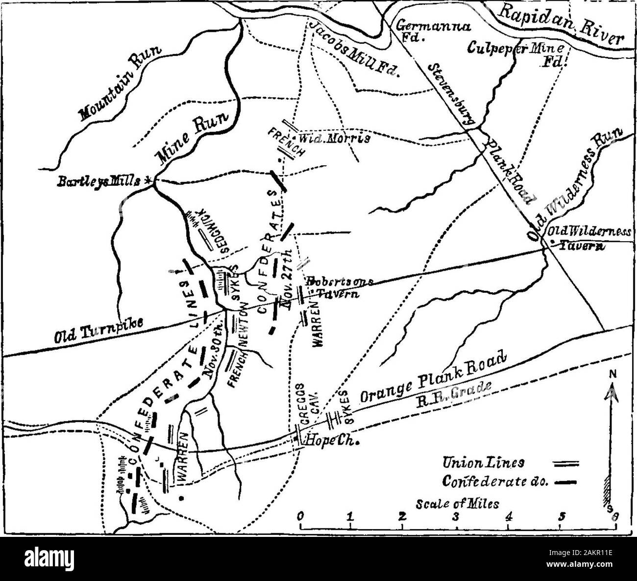 Campaigns of the Army of the Potomac [electronic resource]: a critical history of operations in Virginia, Maryland and Pennsylvania, from the commencement to the close of the war 1861-5 . time named; for,not knowing what he should encounter on the other side,General Meade was unwilling to allow the other corps tocross until the Third was up. A second obstacle was theresult of an unpardonable blunder on the part of the engi-neers in underestimating the width of the Eapidan, so thatthe ponton-bridges it was designed to throw across thatstream were too short, and trestle-work and temporary meansh Stock Photo
