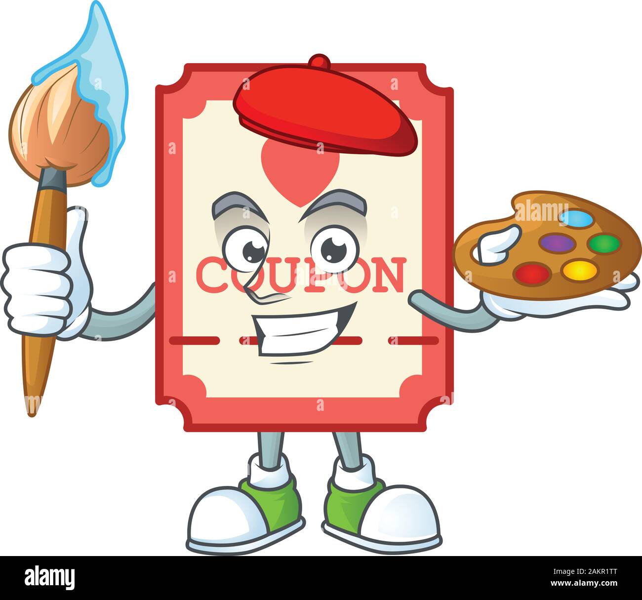 Smart red love coupon painter mascot icon with brush Stock Vector Image