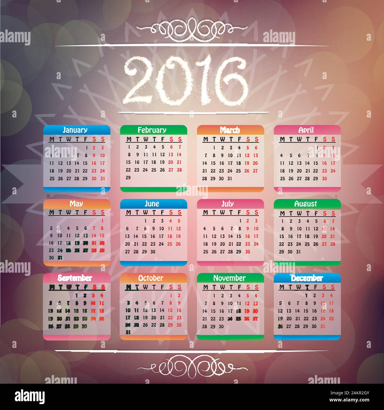 Calendar for 2016 Stock Vector Image & Art - Alamy