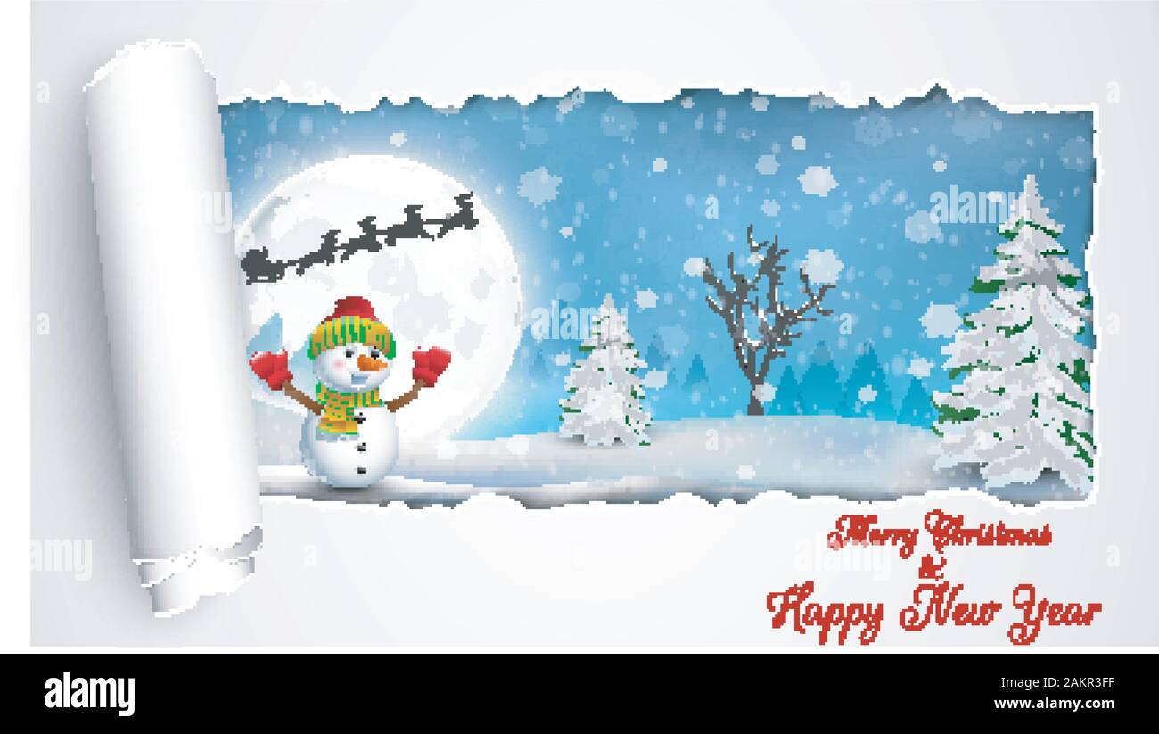 Happy Snowman Christmas background with concept folding paper. vector ...