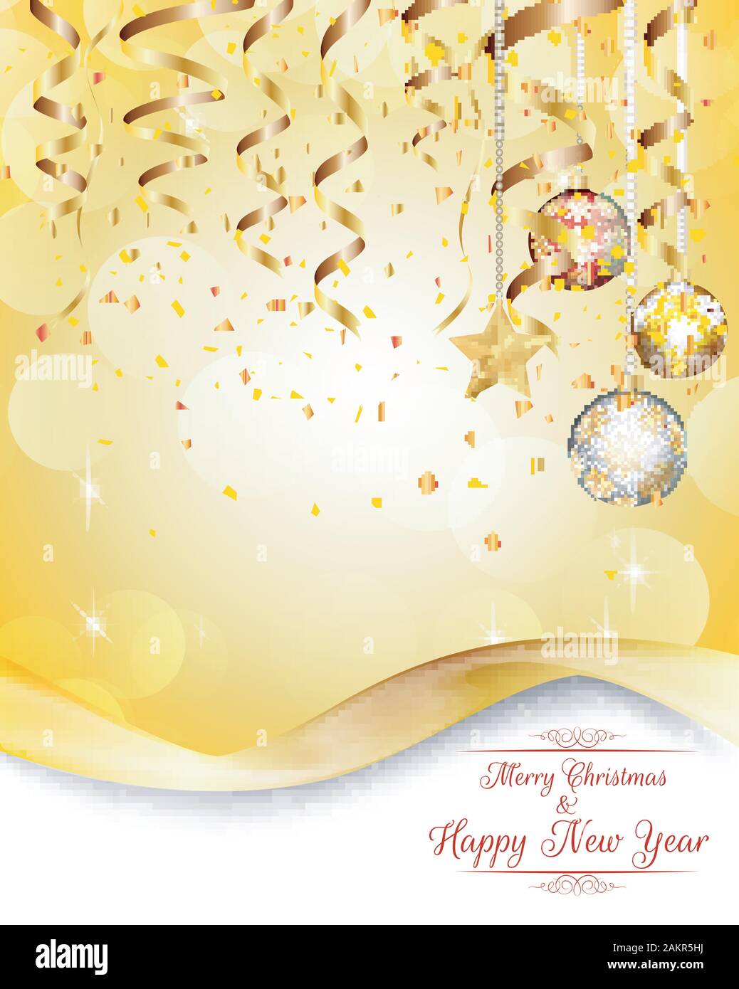Merry christmas and happy new year golden background with balls, star ...