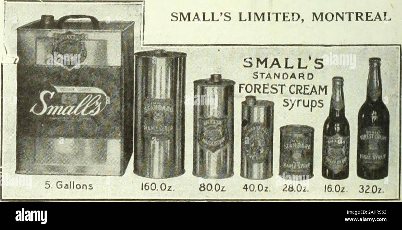 Canadian grocer July-September 1919 . We have secured large stocks of high grade Maple Sugar,Honey and so forth, which we are putting up in packages ofa new and attractive form. Wait for our salesmen or letus mail you samples. SMALLS LIMITED, MONTREAL. Stock Photo