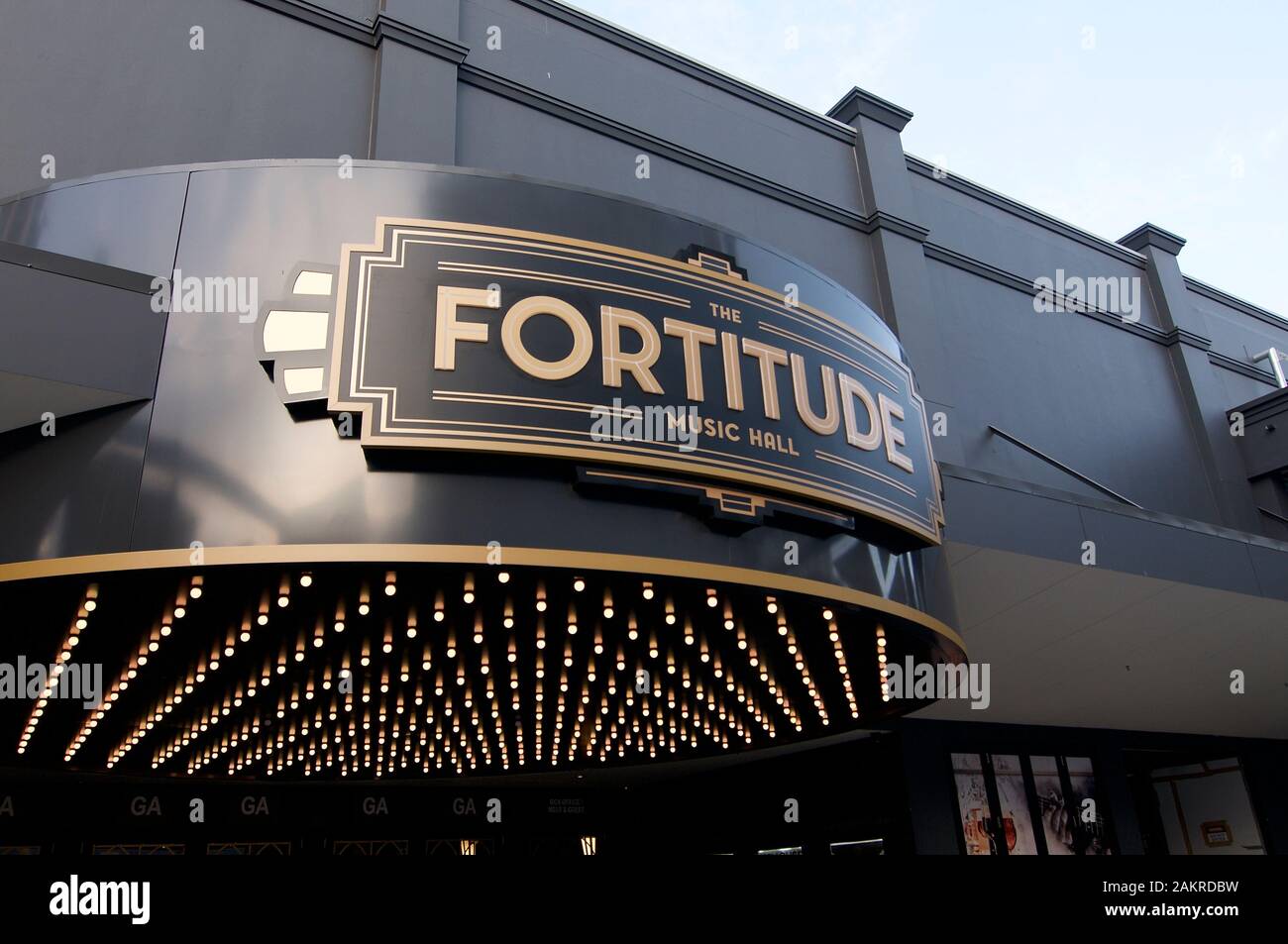 Brisbane, Queensland, Australia - 13th November 2019 : View of the Art Deco inspired Fortitude music hall entrance located in Fortitude Valley distric Stock Photo