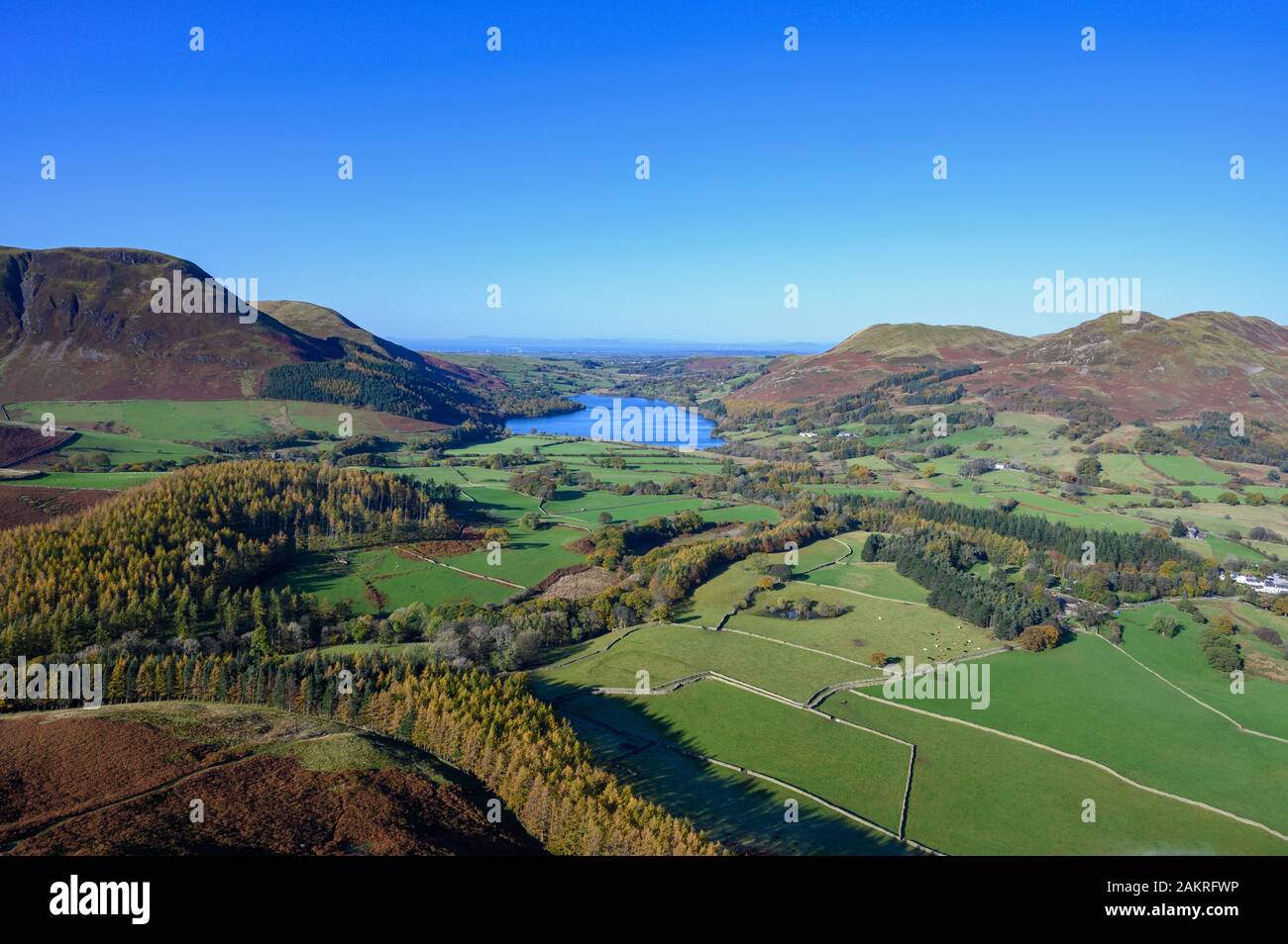 View of Loweswater and countryside from the top of Mellbreak fell in the lake District,Cumbria,UK Stock Photo