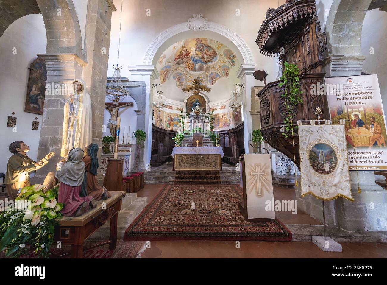 Interior of Chiesa Madre di Savoca small church in Savoca comune, famous for filming locations of The Godfather movies on Sicily Island in Italy Stock Photo