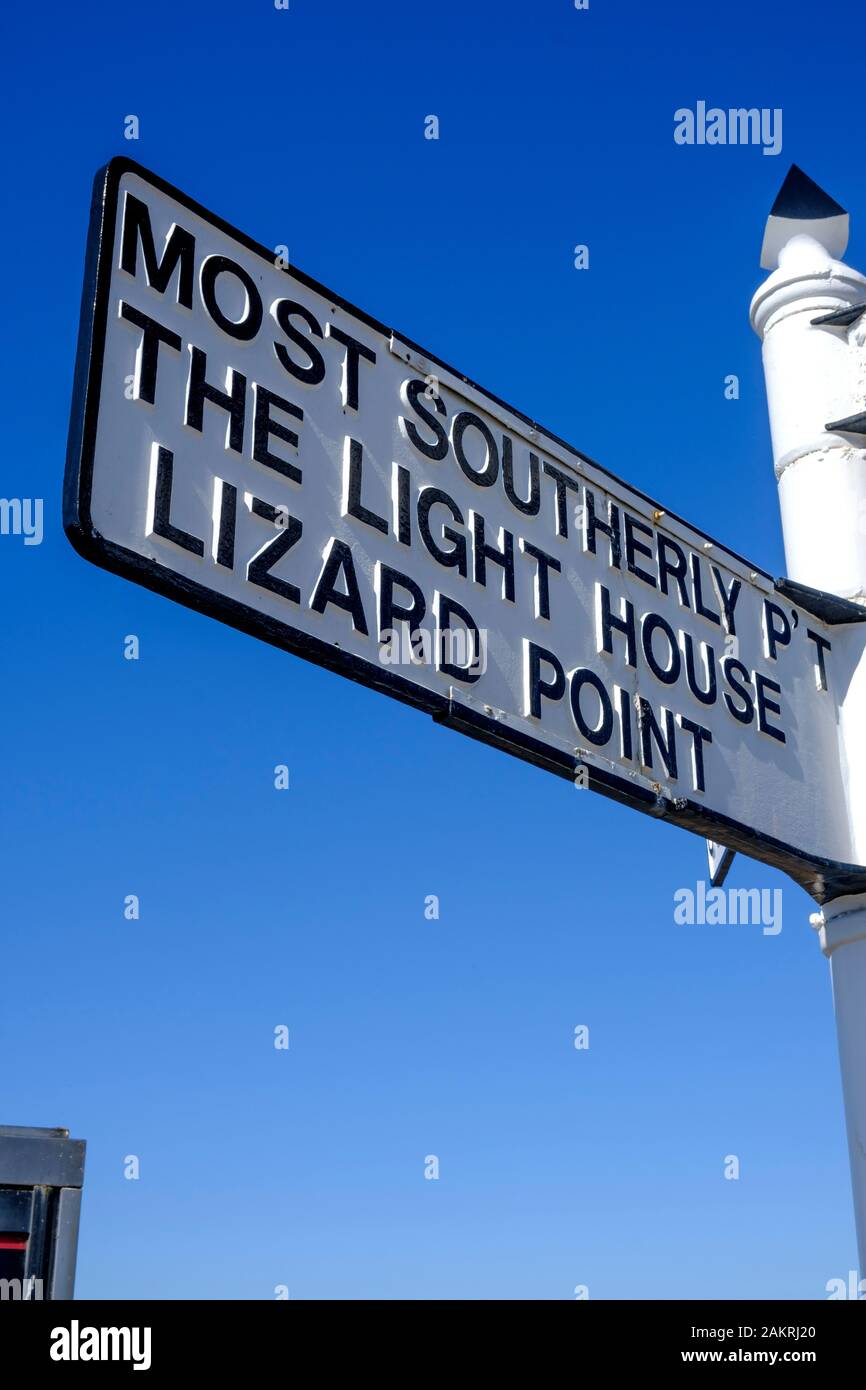 Signpost Lizard Peninsula Helston Cornwall England Stock Photo