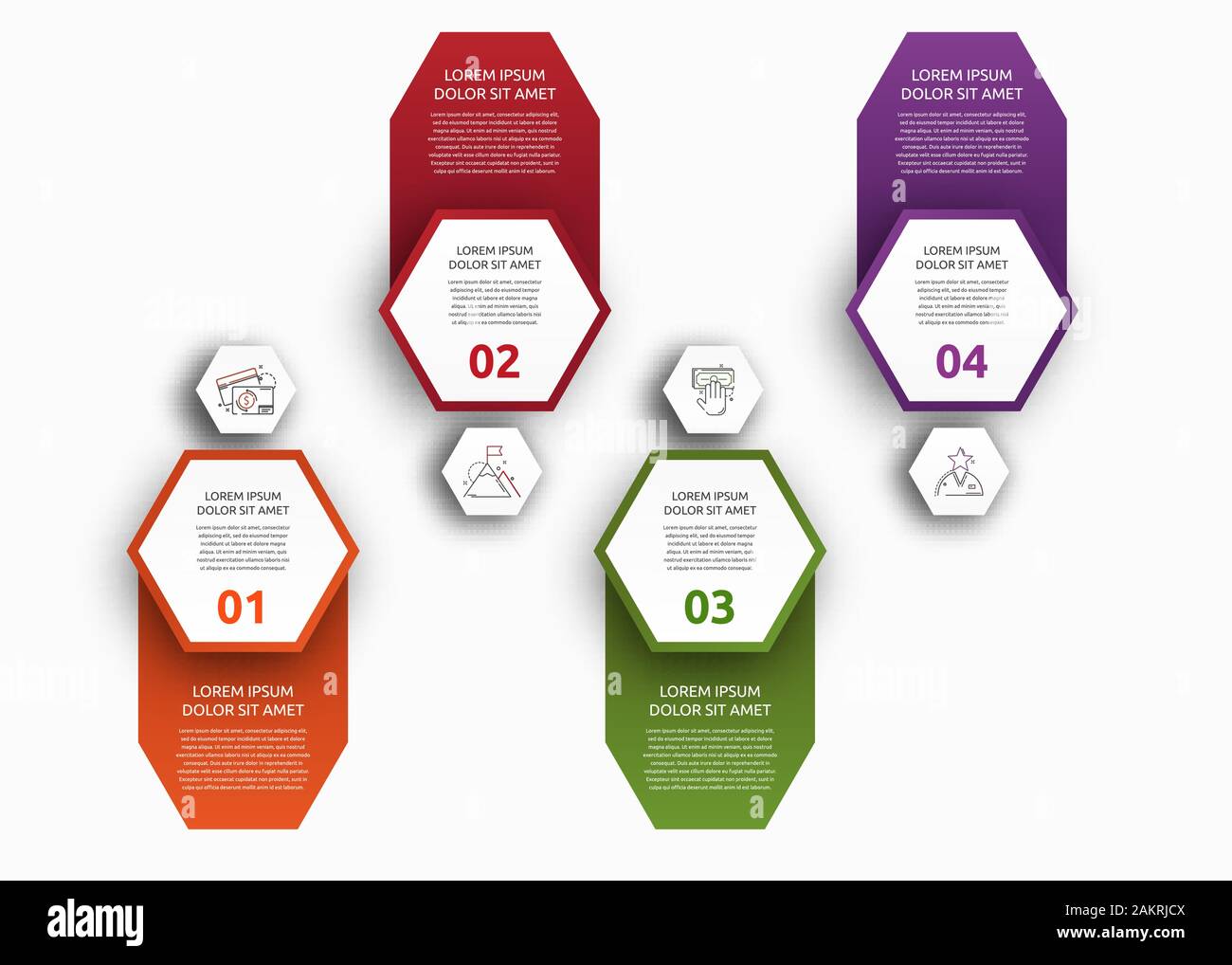 Vector infographic with 4 hexagons with labels. Used for four diagrams ...
