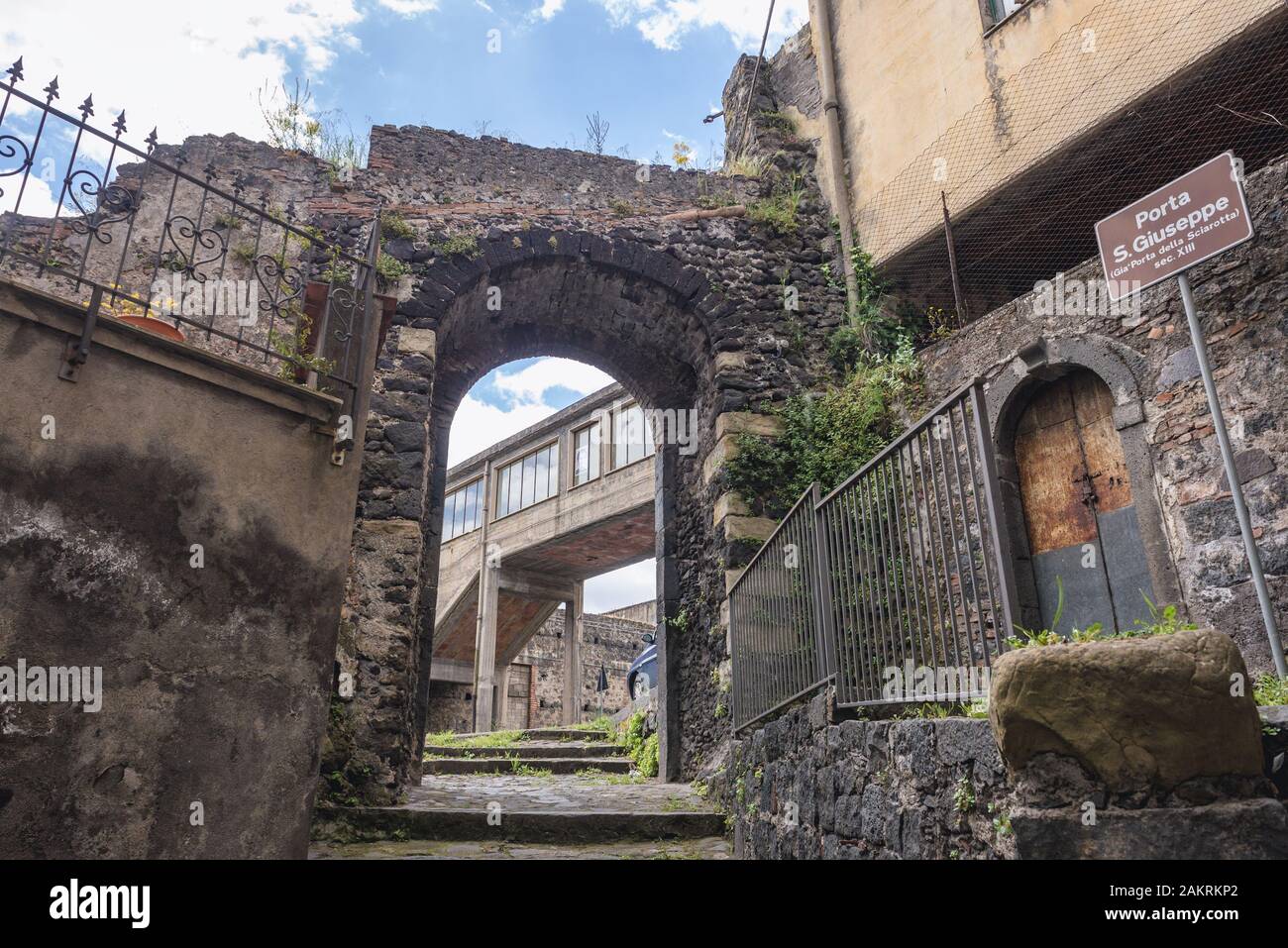13th century Saint Joseph Gate in Randazzo town and comune in the Metropolitan City of Catania, Sicily, southern Italy Stock Photo
