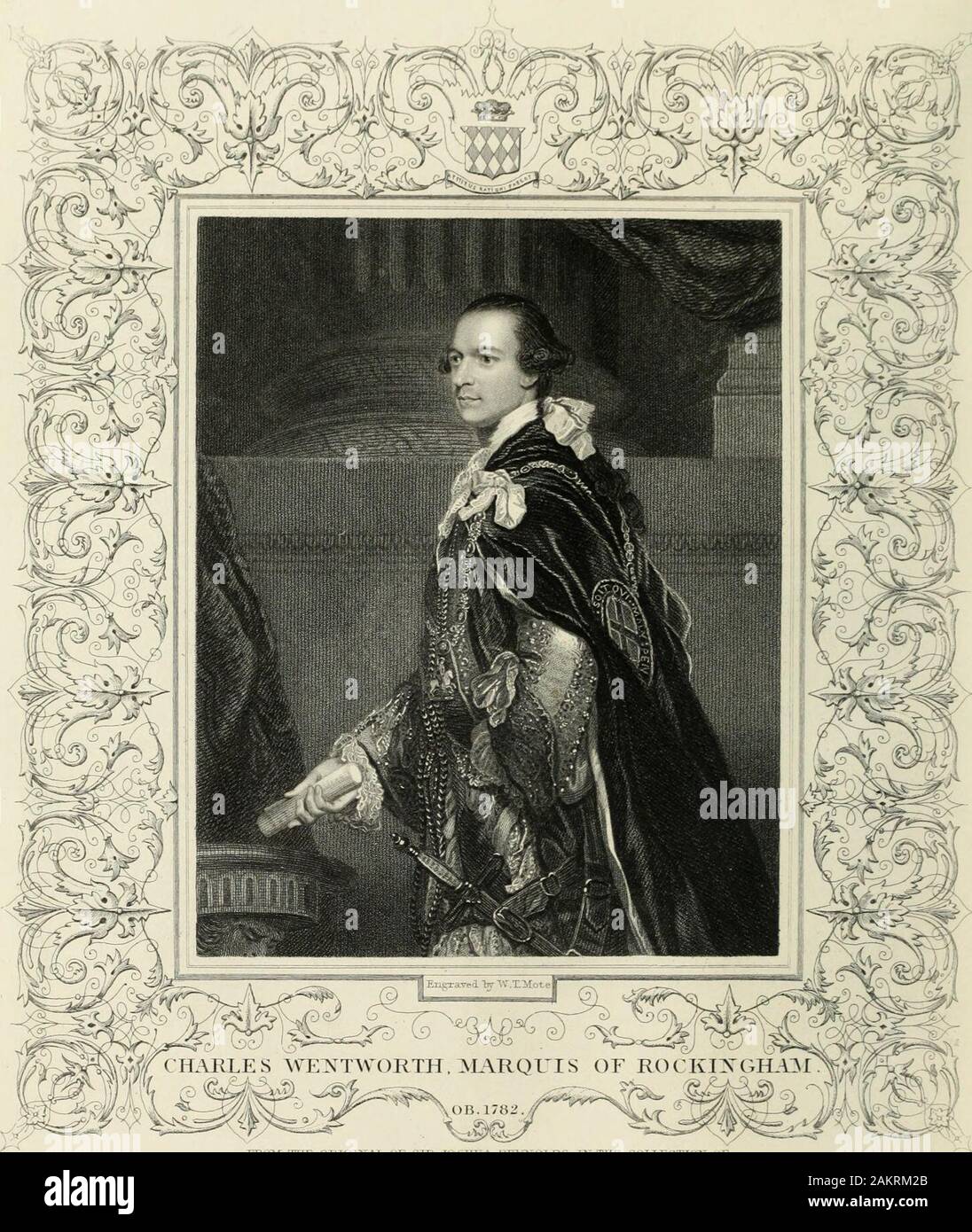 Portraits of illustrious personages of Great Britain : Engraved from authentic pictures in the galleries of the nobility, and the public collections of the countryWith biographical and historical memoirs of their lives and actions . of Great Britain, by thestyle and title of Baron Hawke of Towton, in the County of York. By his marriage with Catherine,daughter and sole heiress of Walter Brooke, Esq., of Burton Hall, Yorkshire, and co-heiress of WilliamHammond, Esq., of Scarthingwell Hall, in the same county, he had three sons and one daughter. HisLordship died at his seat at Sunbury, in Middles Stock Photo