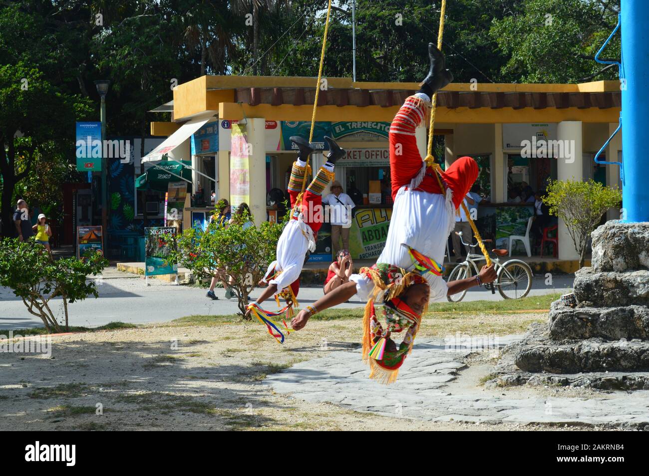 Mayan Ropes Mexico, Tulum, Maya Indians hanging upside down from ropes while ...
