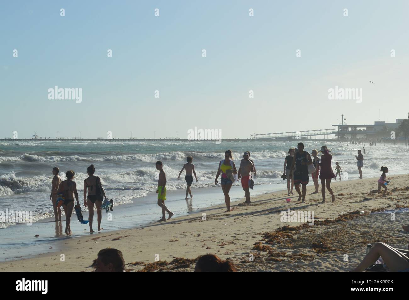 Mexico, Yucatan, Quintana Roo, people walking on beach at Playa del ...