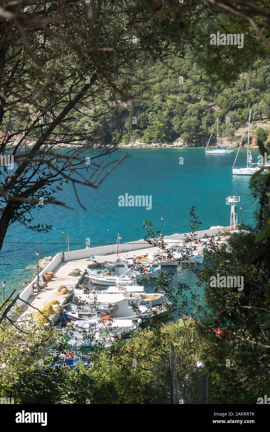Ithaca in Greece: the village and beach of Polis Stock Photo