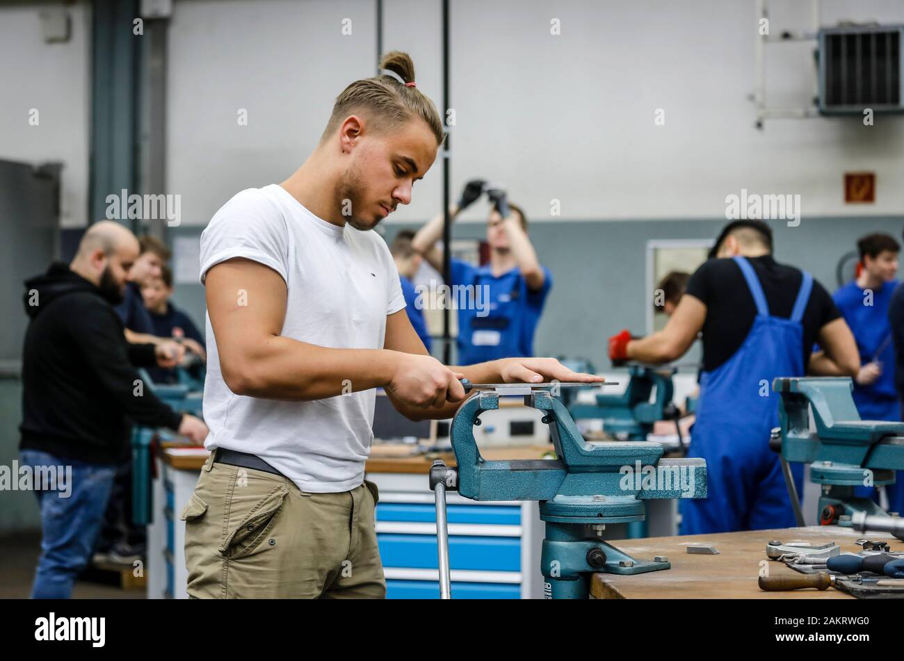 Remscheid, North Rhine-Westphalia, Germany - apprentices in metal professions here at the basic training, vocational training centre of the Remscheid Stock Photo