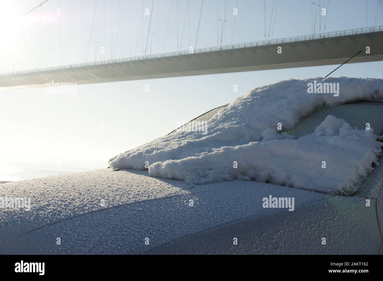 snow cold weather Hazard, icy road conditions Stock Photo