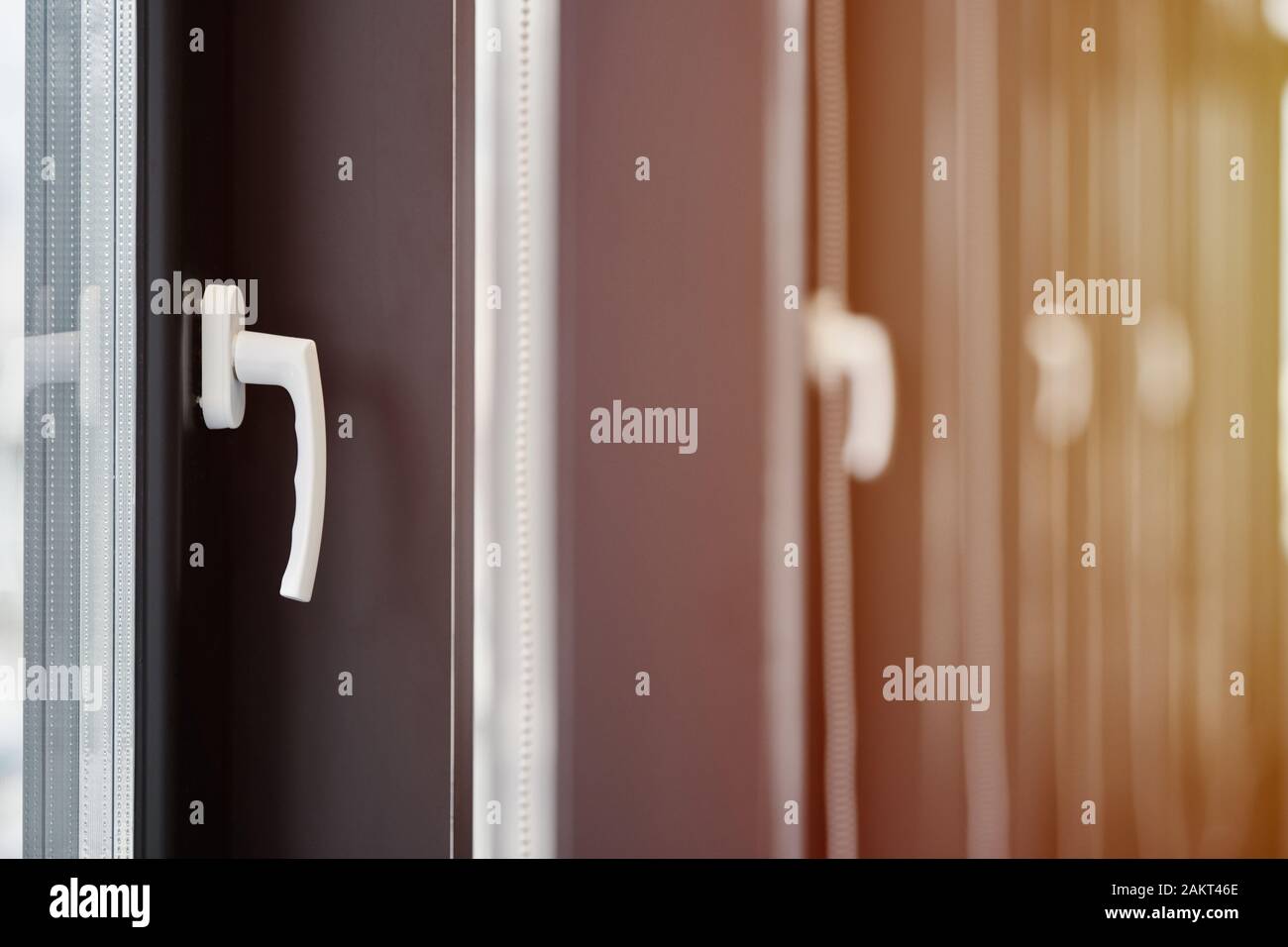 Windows row in office building. Modern windows with handles. Rows of ...