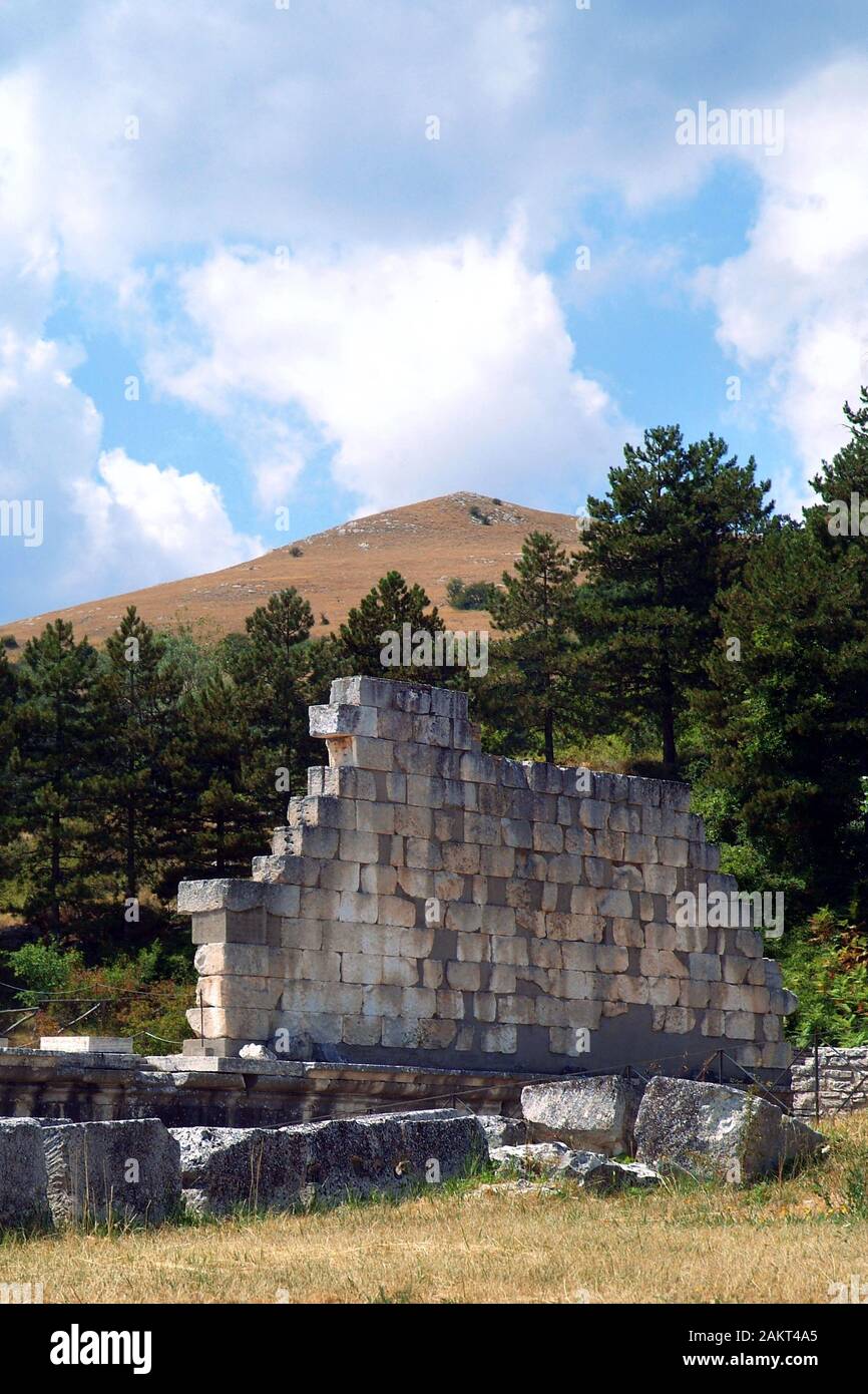 Pietrabbondante, Molise/Italy -08/14/2012- The archaeological remains with the Samnites Temple and Theatre. Stock Photo