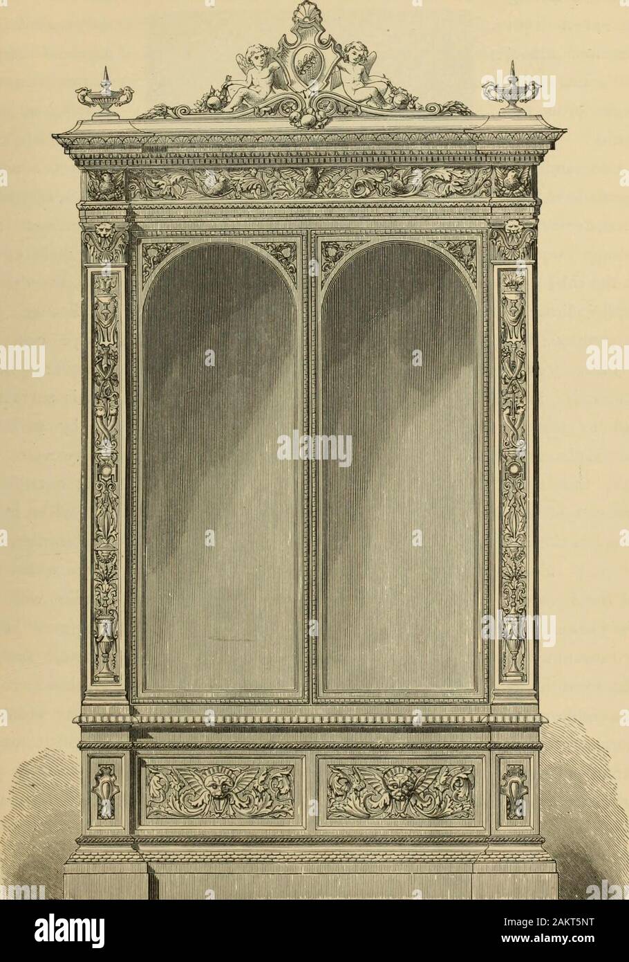 Examples of household taste . The Seasons Plaque: Elkington &lt;&» Co., London. minute attention to detail led the workmen to neglect the necessity of con-sulting the effect of the whole, which is vigorous and bold, as well as har-monious and well balanced. In the panel on the side of the vase is a littlepicture in relief, just a bit of nature such as might be studied from a window—a tree-trunk and branch, two or three birds disporting themselves, some flowersand grasses, yet all instinct with life and movement, and in keeping with therest of the design. It is such work as this that wins for t Stock Photo