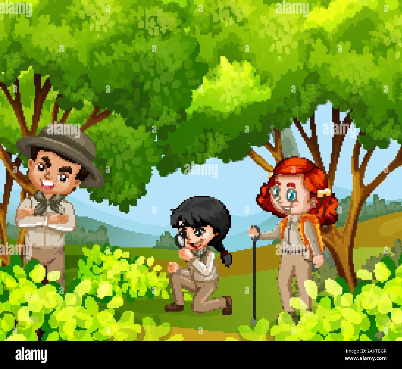 Scene with three kids in the park illustration Stock Vector Image & Art ...