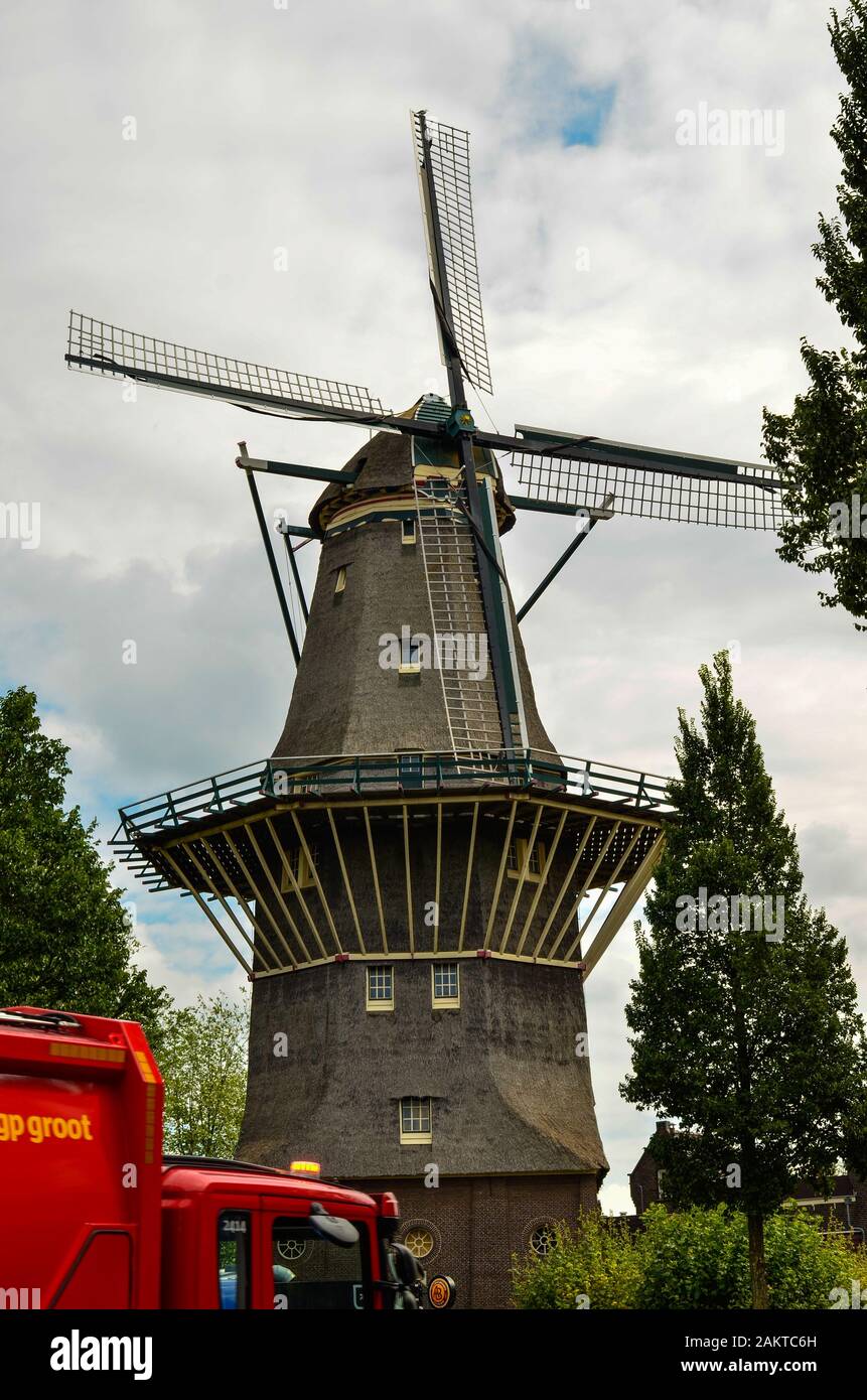 Amsterdam, Holland, August 2019.The De Gooyer Mill is located on the edge of the historic center