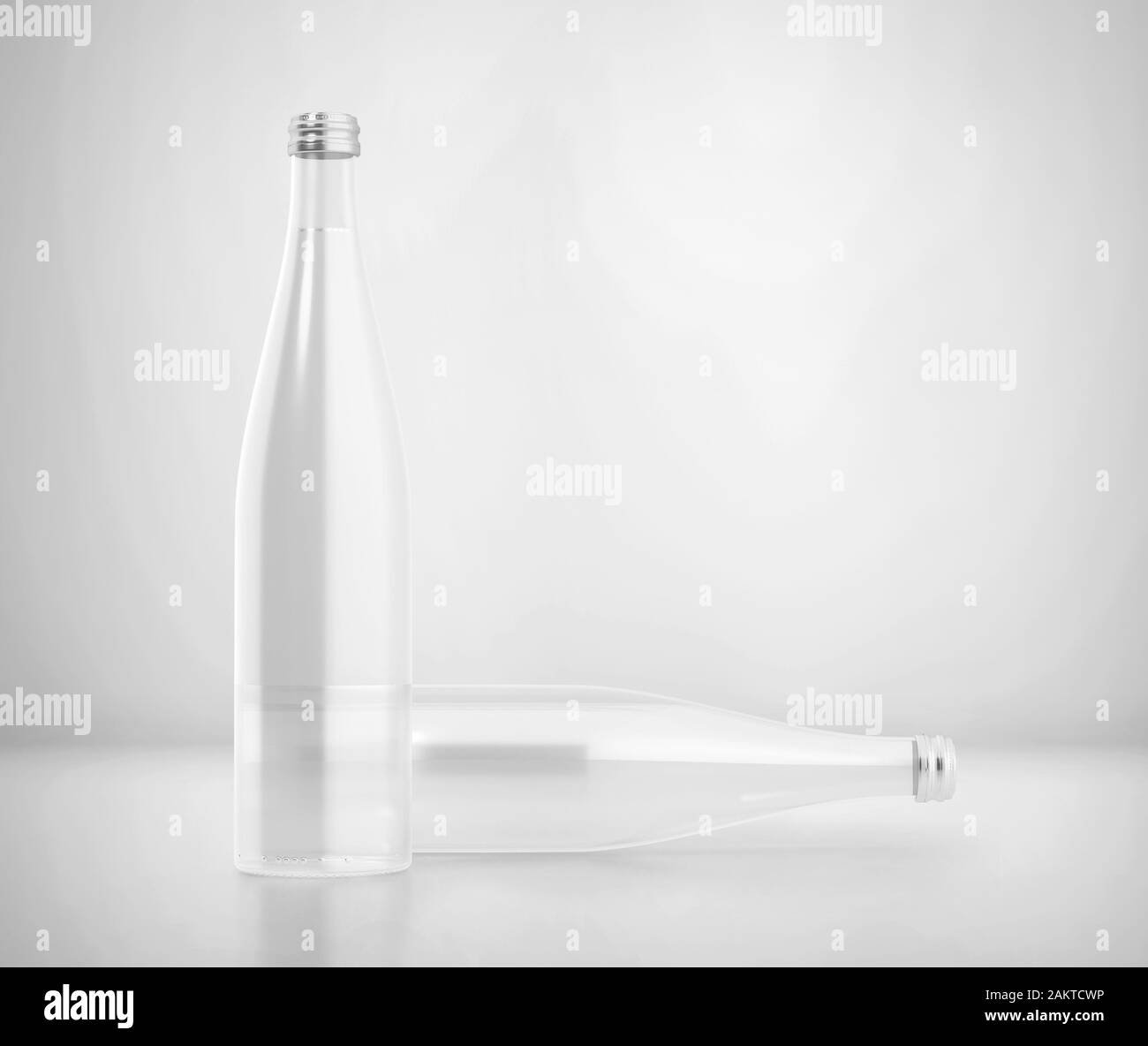 Blank white glass water bottle mockup, crystal can with cap mock up, 3d