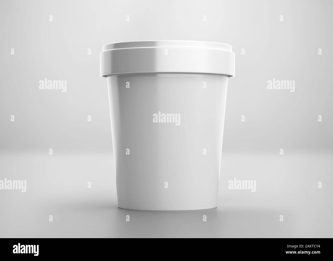 Blank white ice cream cup with cap mockup, clear plastic food   container, vanilla tub, 3d rendering isolated on light background Stock Photo