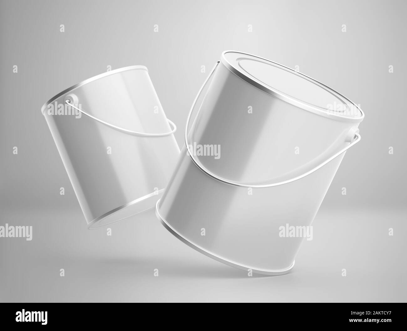 Blank white paint can with handle mockup, clear closed paint bucket, 3d