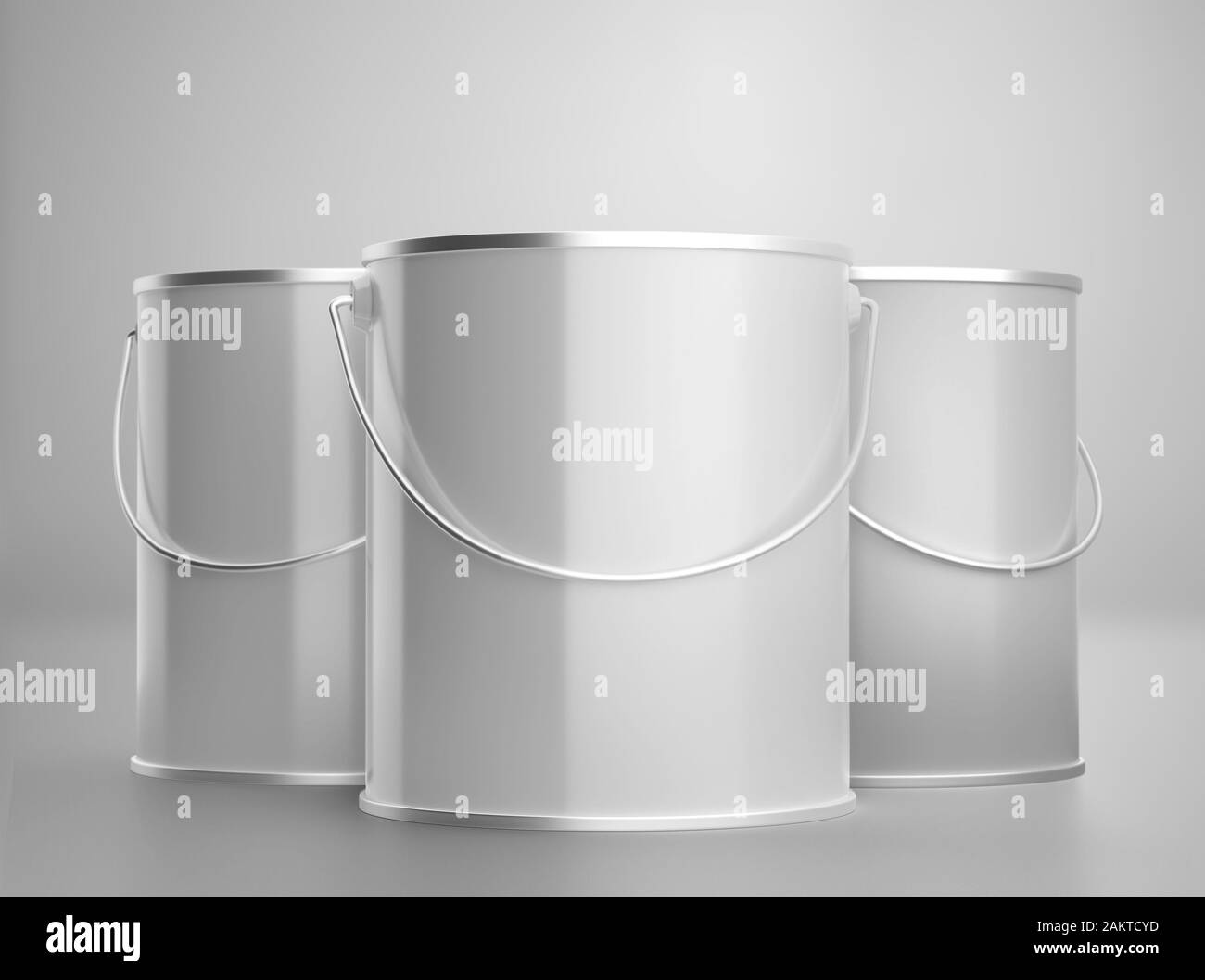 Blank white paint can with handle mockup, clear closed paint bucket, 3d