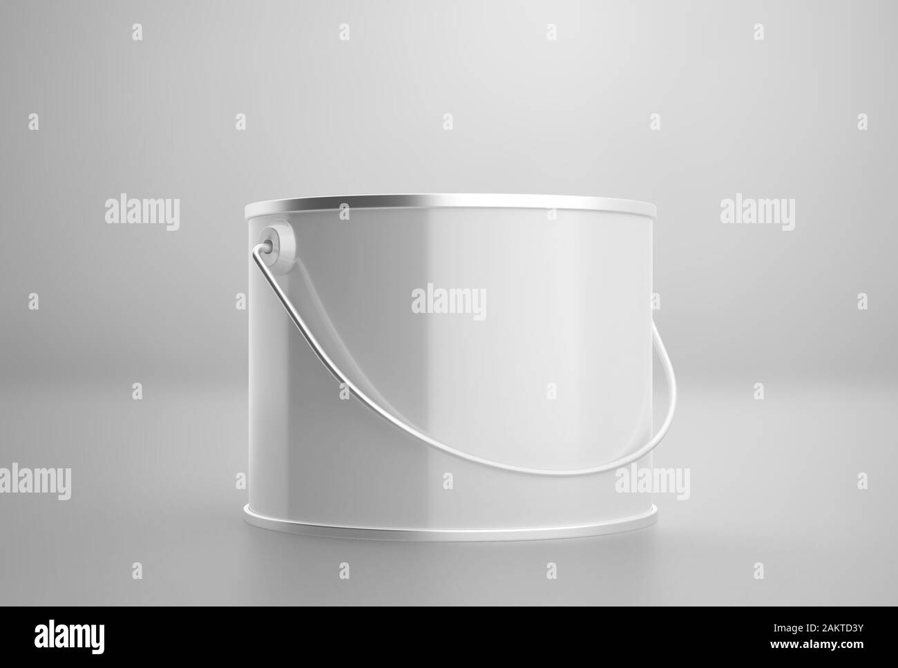 Blank white paint can with handle mockup, clear closed paint bucket, 3d