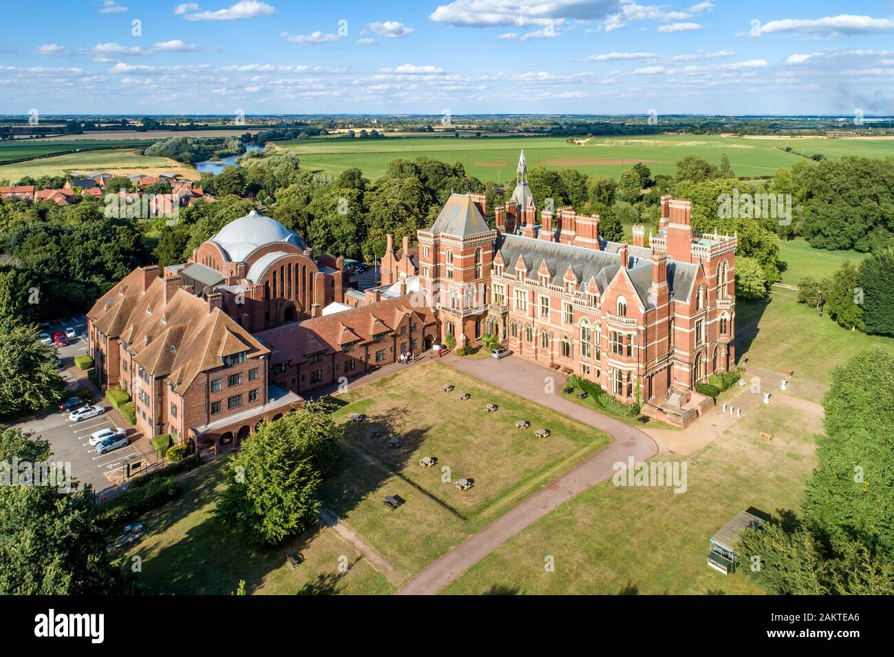 Kelham, Nottinghamshire, England, UK - August 2, 2018: Kelham Hall - the  masterpiece of Victorian Gothic style near Newark-on-Trent with a hotel Stock Photo