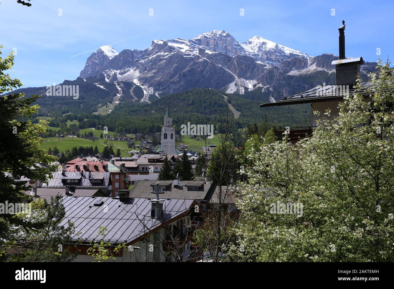 Beautiful view of the springlike Cortina d’Ampezzo, italy Stock Photo
