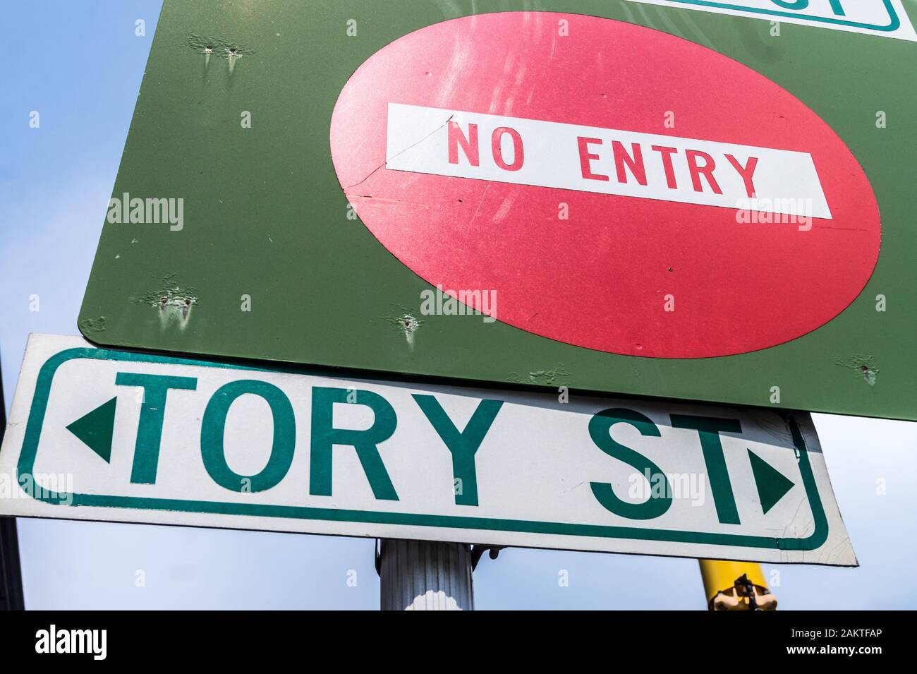 'No Entry' street sign, Tory Street, Te Aro, Wellington, New Zealand Stock Photo