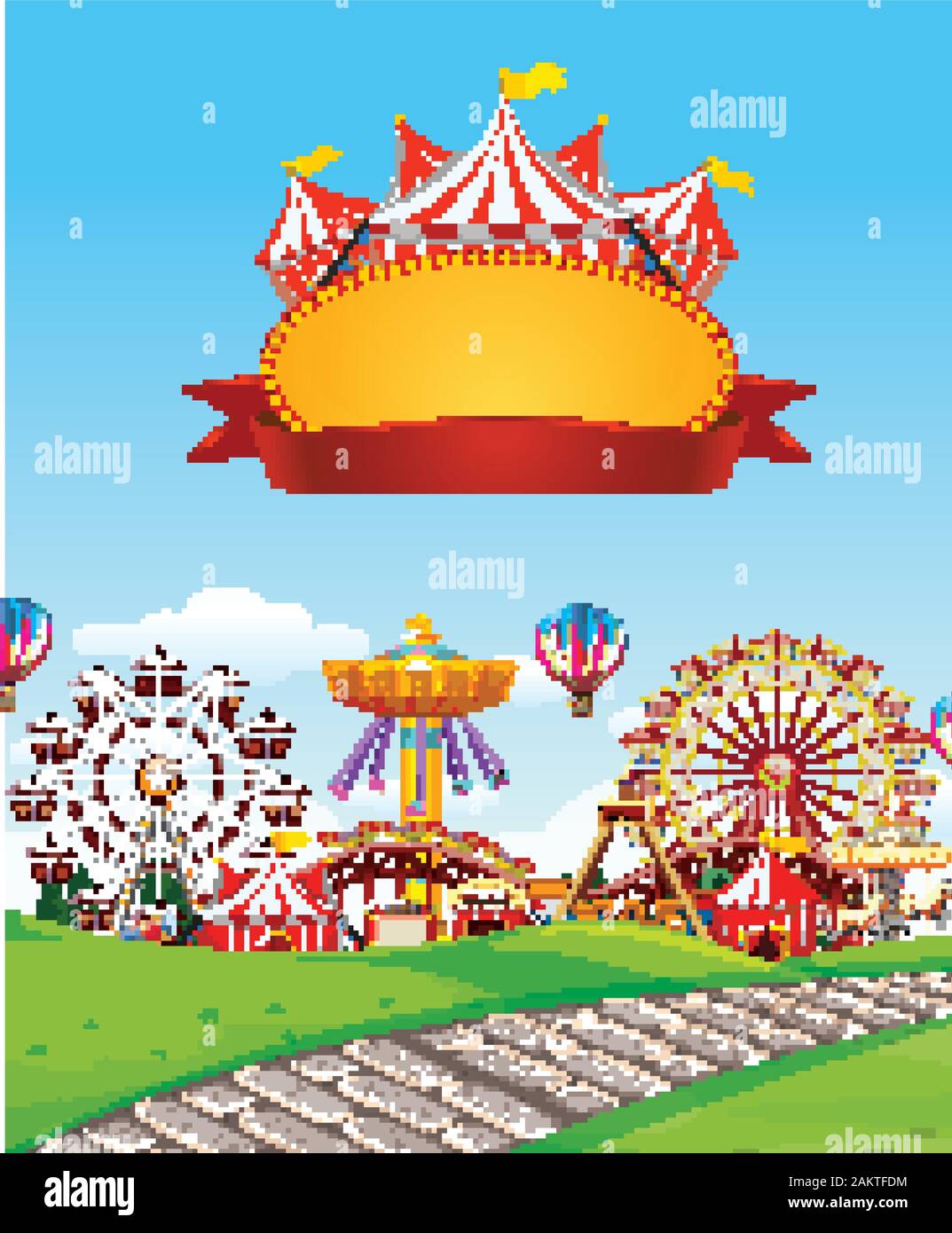 Circus scene with sign template in the sky illustration Stock Vector ...