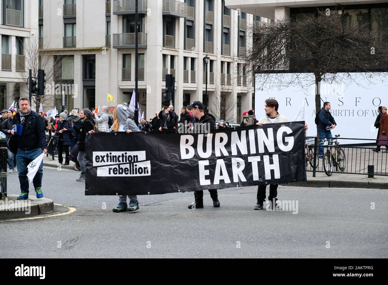 The Strand, London, UK. 10th january 2020. Extinction Rebellion stage a 'Demand Action on Australian Fire's,  protest outside the Australian Embassy in London. Credit: Matthew Chattle/Alamy Live News Stock Photo