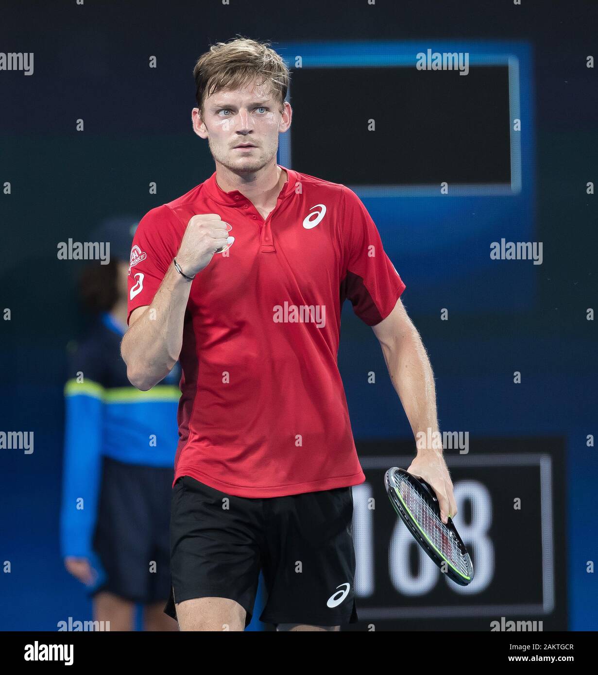 Sydney, Australia. 10th Jan, 2020. David Goffin of Belgium reacts during  the ATP Cup quarter final match against Rafael Nadal of Spain in Sydney,  Australia, on Jan. 10, 2020. Credit: Zhu Hongye/Xinhua/Alamy