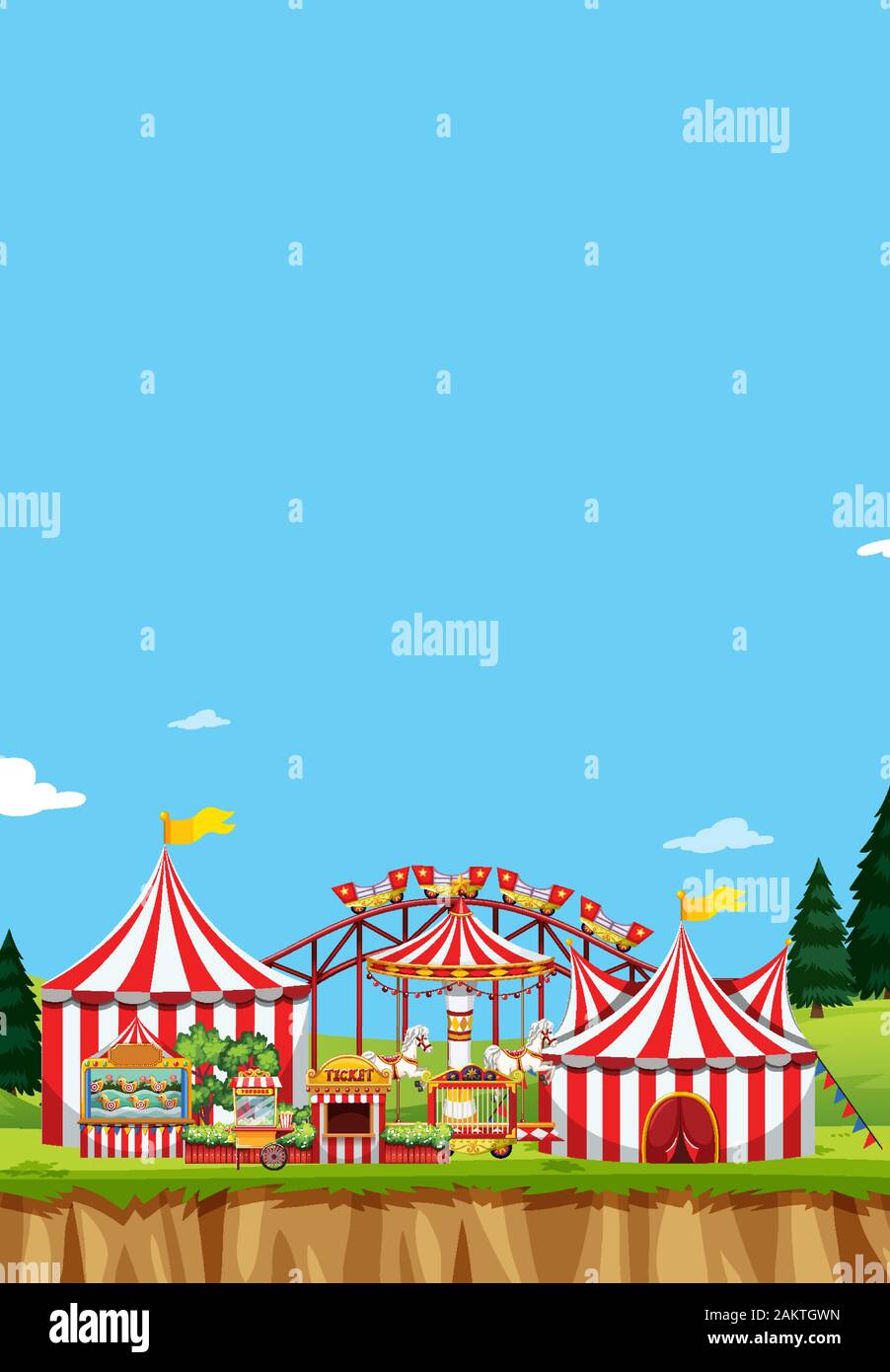 Circus scene with tents and many rides illustration Stock Vector Image ...