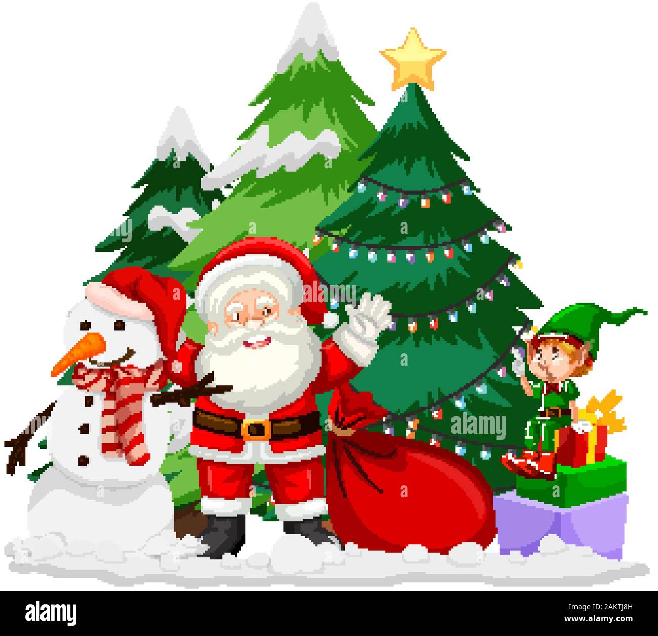 Christmas theme with Santa and snowman illustration Stock Vector Image ...