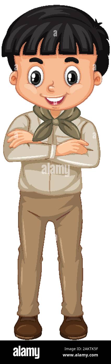 Boy in scout uniform standing on white background illustration Stock ...