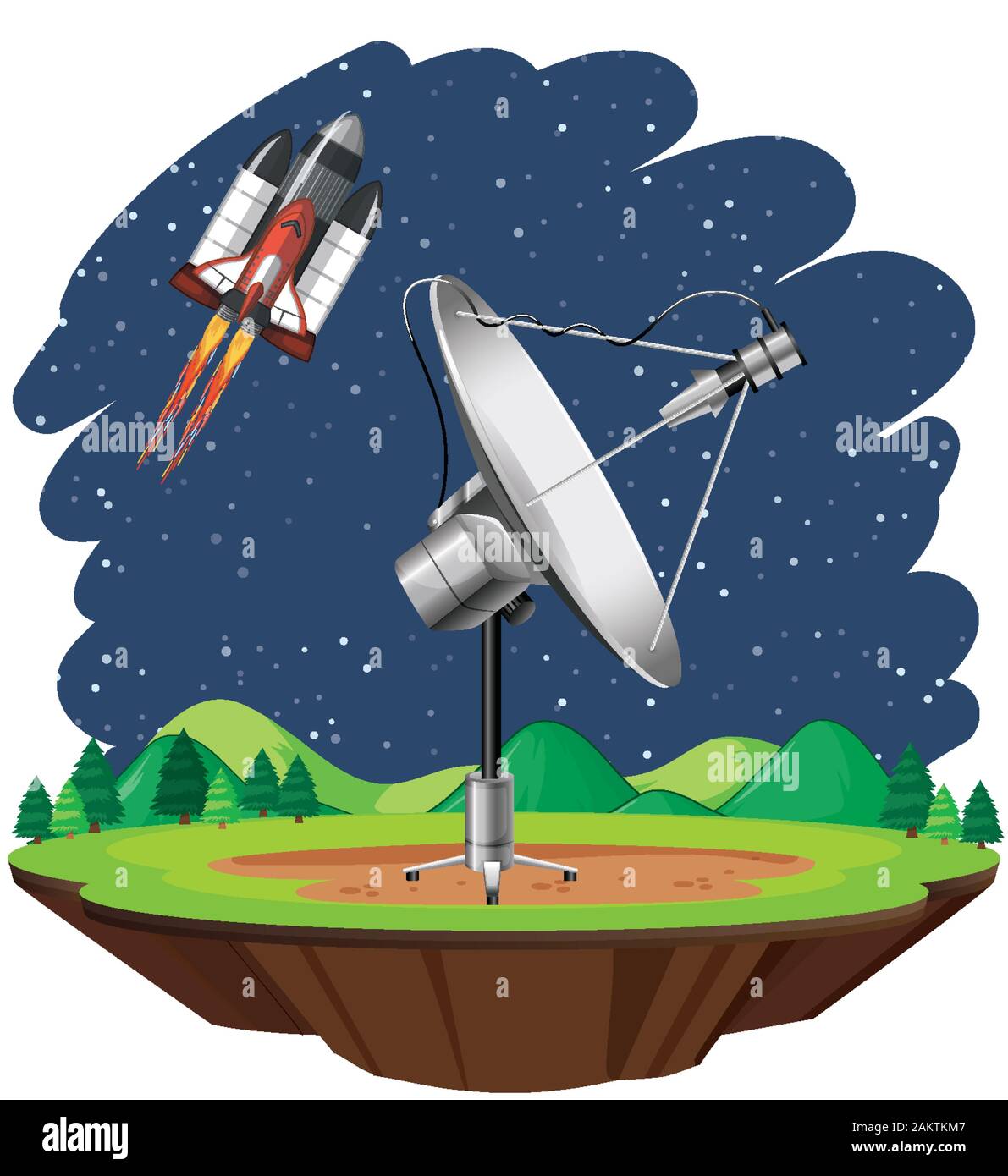 Scene with spaceship flying in the sky illustration Stock Vector Image ...