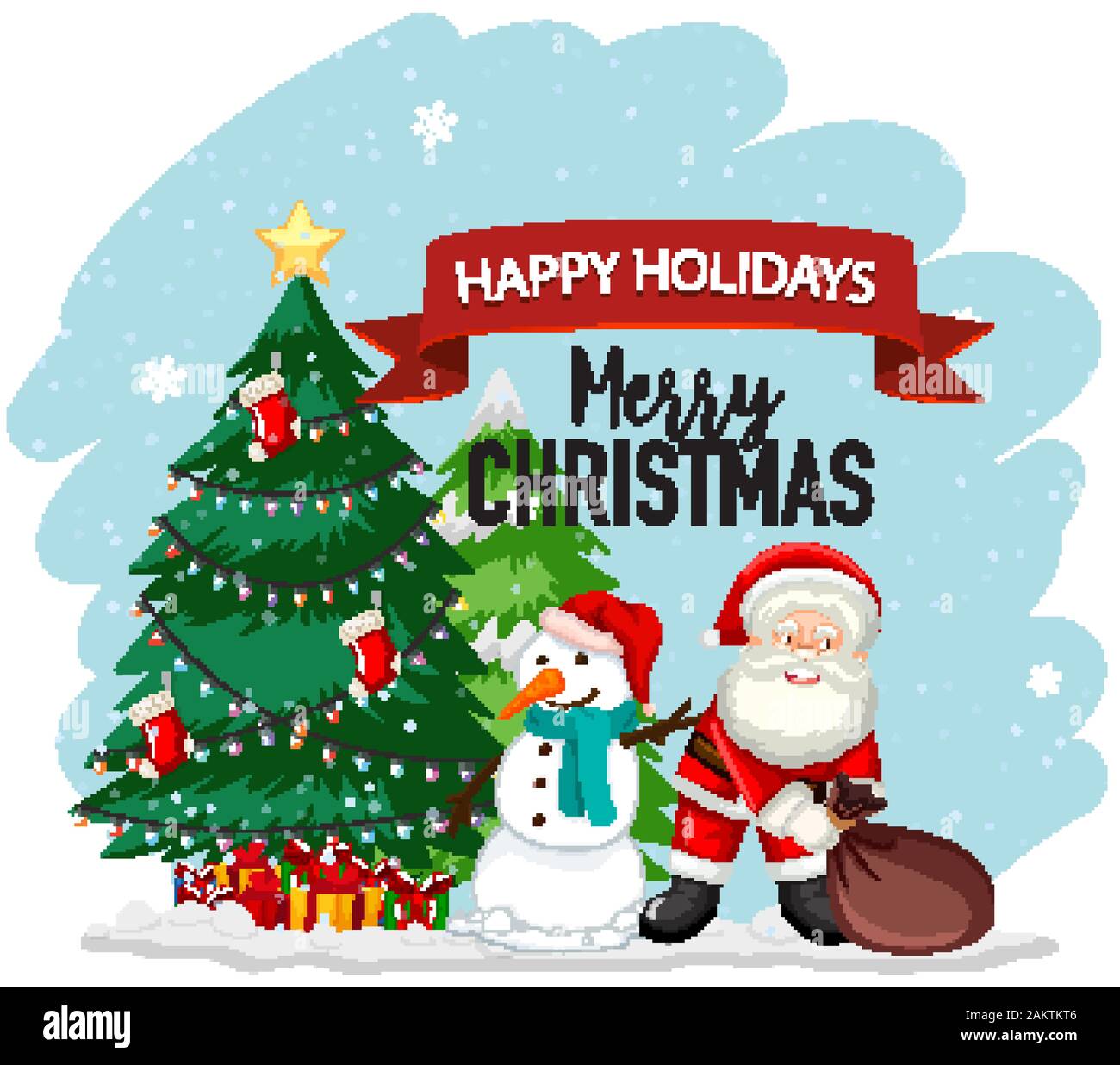 Christmas theme with Santa and snowman illustration Stock Vector Image ...