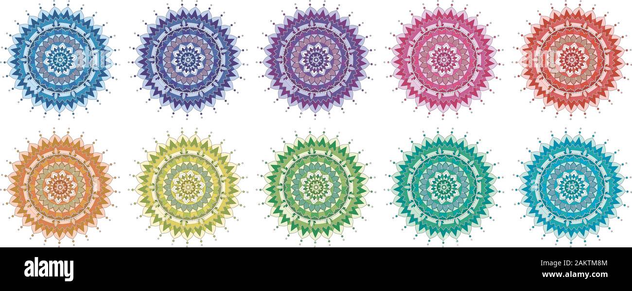 Mandala patterns in many colors illustration Stock Vector Image & Art ...