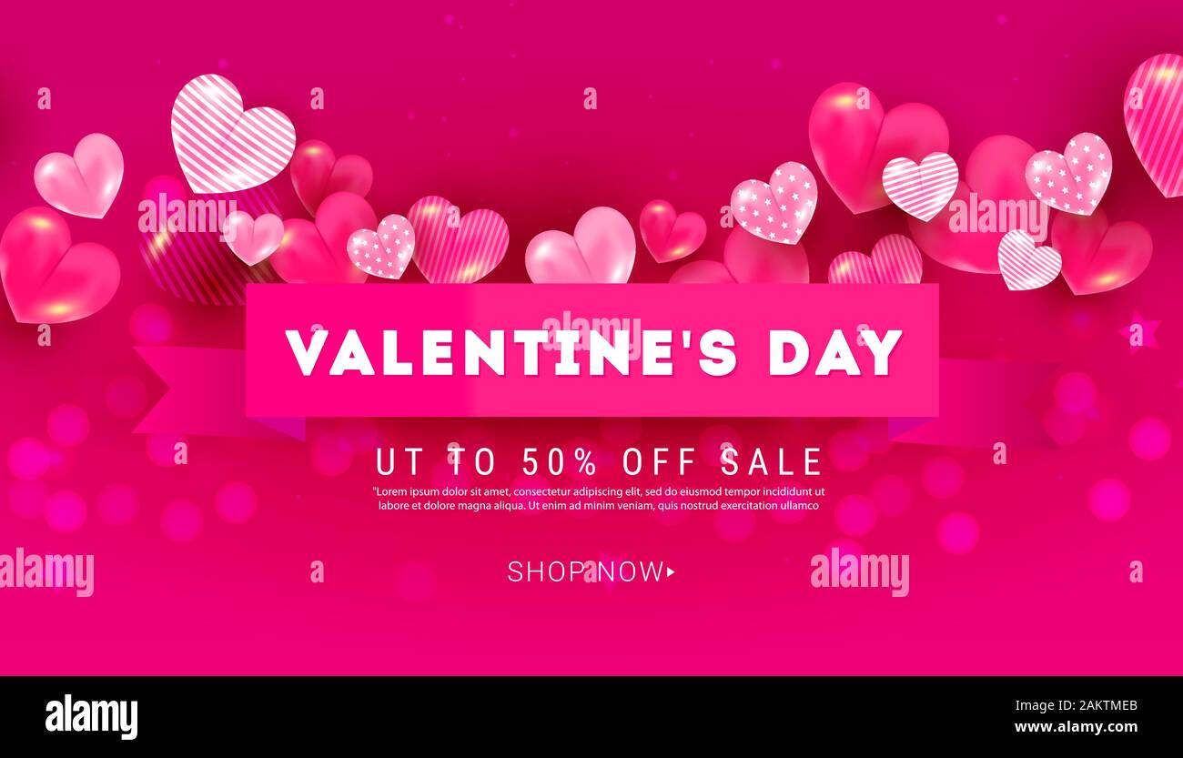 Creative Valentines Day sale banner with 3D volumetric balloon hearts ...