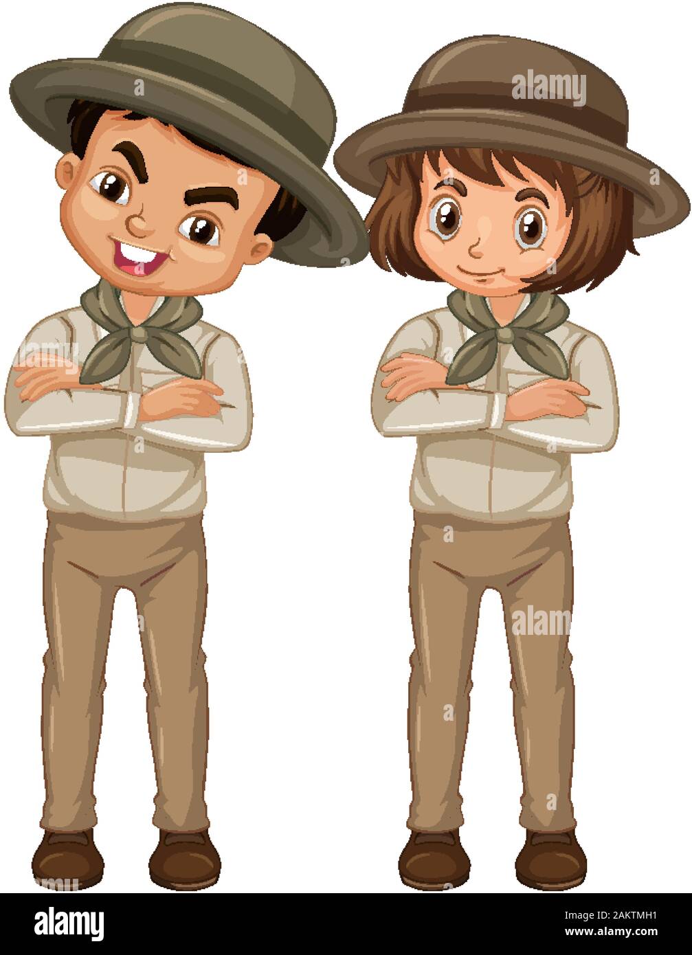 Boy and girl in scout uniform on white background illustration Stock ...